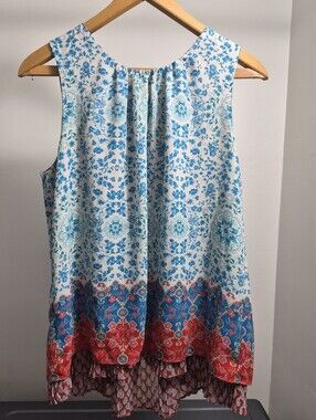 Rose & Olive Blue & Red Floral Sleeveless Tank